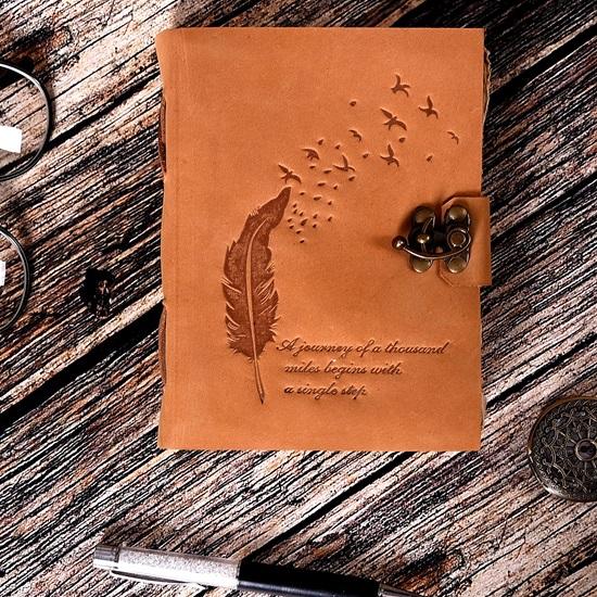 17.78 Cm Leather Embossed Journal With Recycled Handmade Paper