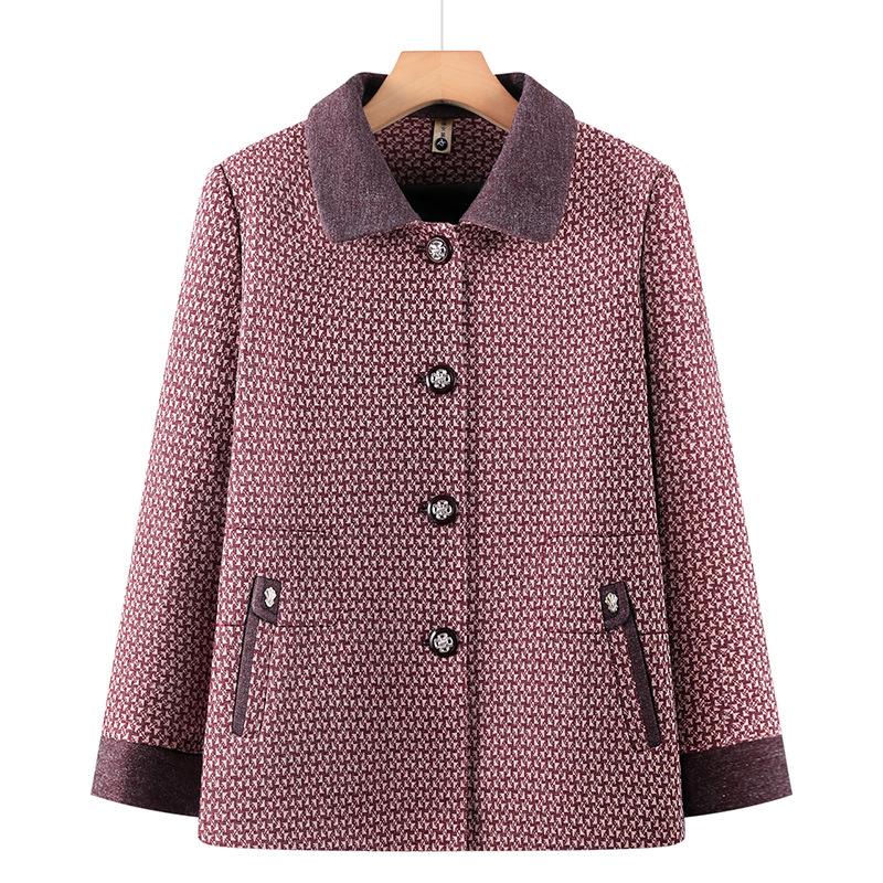 2026 New Spring/Autumn Plaid Cardigan for Middle-aged and Elderly Women - Stylish Grandma Jacket