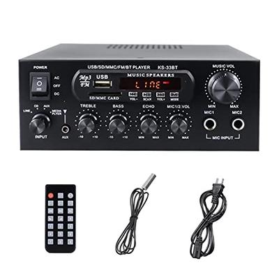 Kompakt Bluetooth Effektforstærker, 110V, 60W Stereo Forstærker, Sort, med USB Indgang, Multi-EQ Fjernbetjening og Bluetooth 4.0 til Karaoke.
