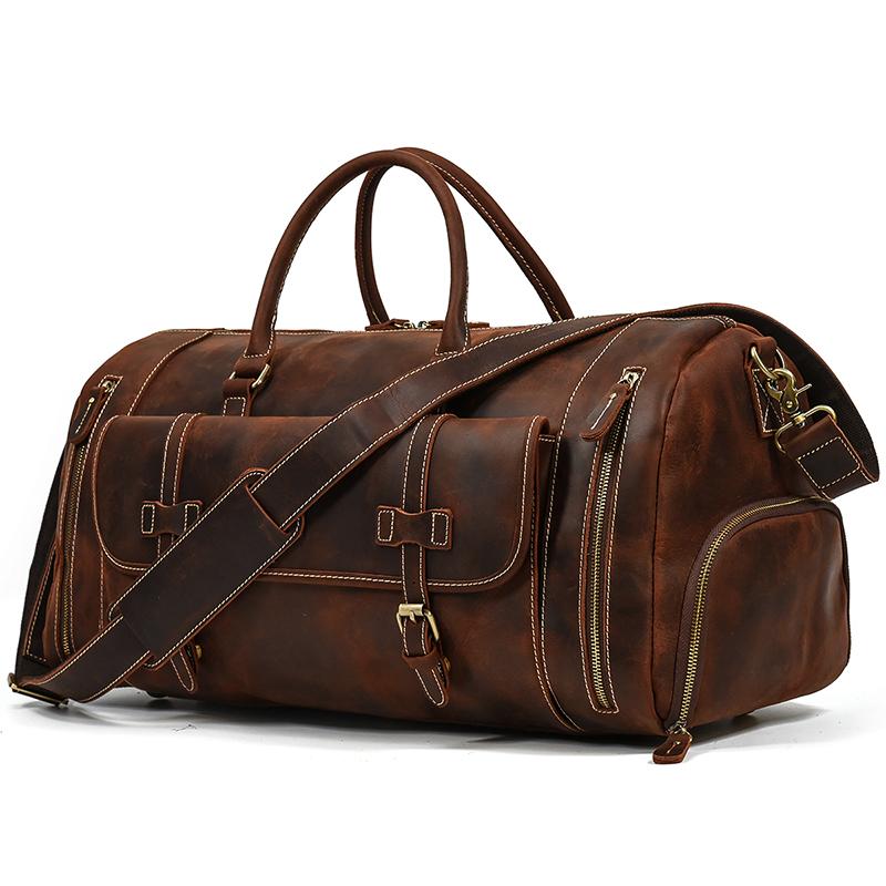 58cm Large Travel Bag 40l Genuine Leather Handbag For Trip Shoulder Bag Dual Use Travel Bag High Capacity With Shoe Compartment