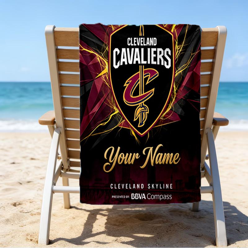Custom Name Beach Towel Cleveland Cavaliers Logo Beach Towel, Soft Microfiber, Gift for Her/Him, Birthday, for Pool, Beach, Travel, Fan Gifts