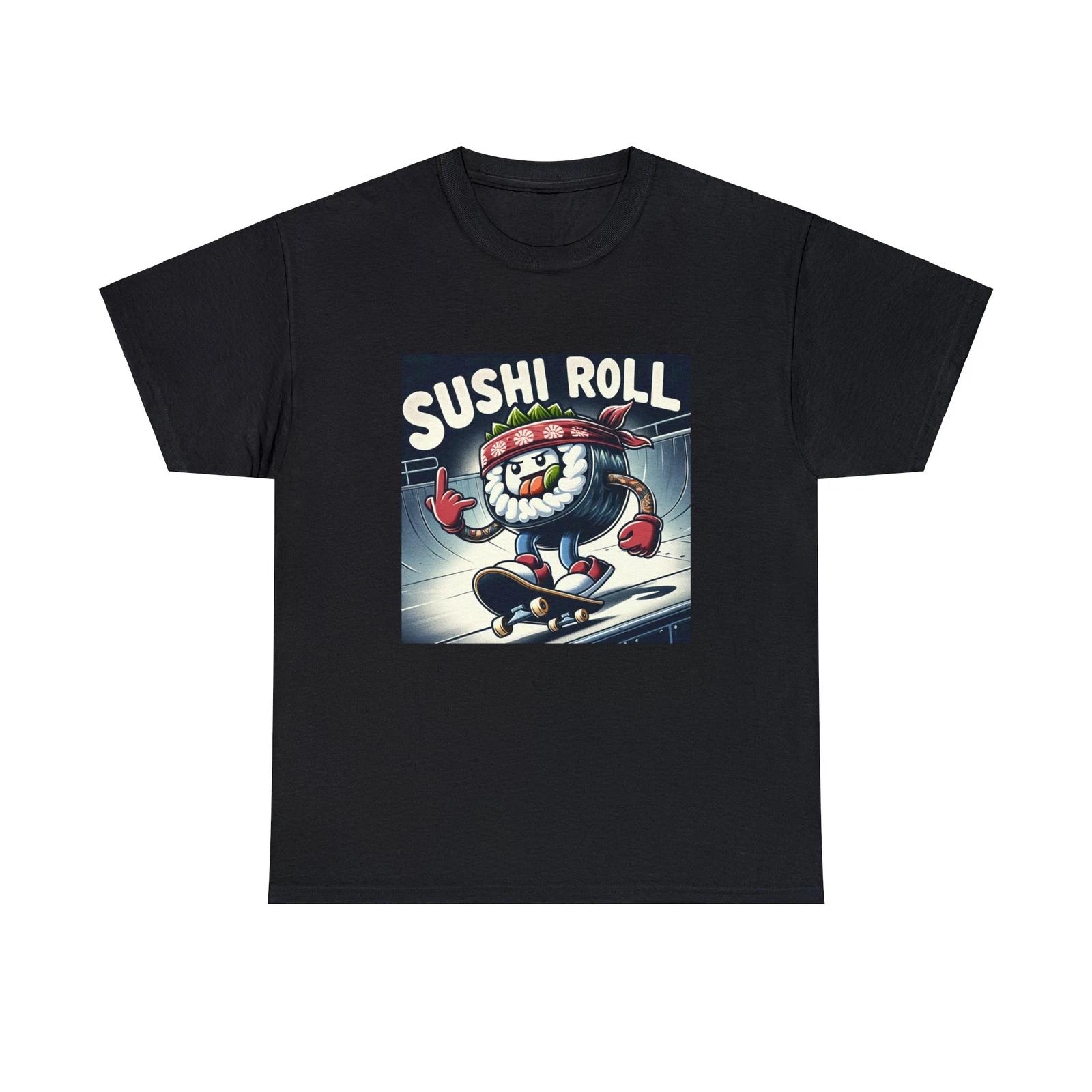 Unisex Adult T Shirt Funny Food Tee “Sushi Roll” Skateboarding Graphic Punk Cool L