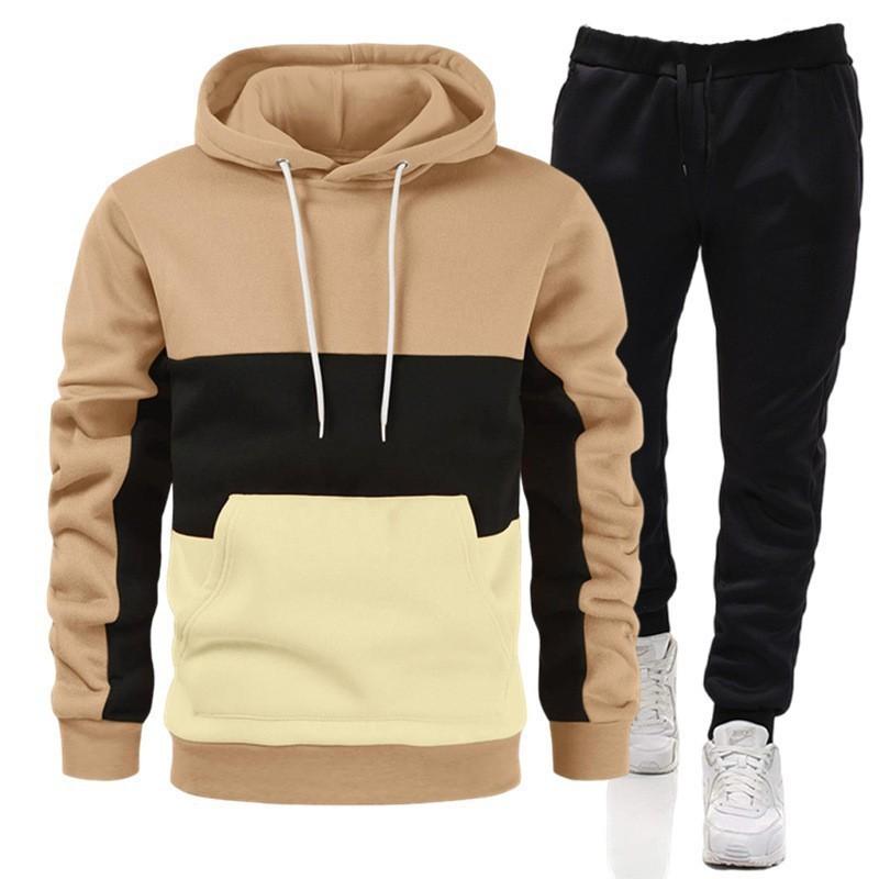 Autumn And Winter European And American Stitching Color Men s Hoodie Sweater Loose Casual Men s Sweater Suit L