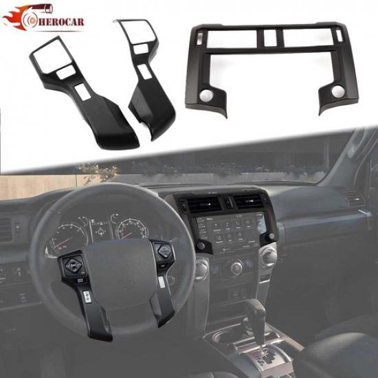 3x Matte Black Steering Wheel Navigation Dashboard Covers Kit for 4Runner +