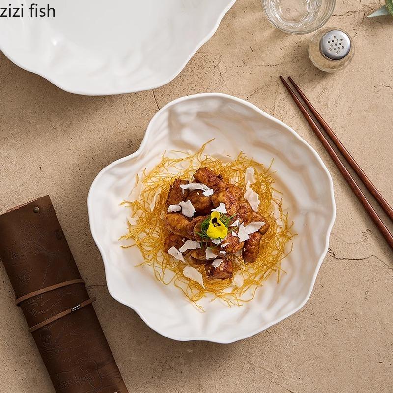 Bol din ceramică cu textura pliabilă Bol de salată neregulat alb Bol groasă pentru supă Boluri cu fructe Boluri pentru desert Veselă creativă pentru hotel