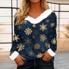 Women's Casual Fashion Long Sleeve Christmas Printed Flannel Collar Top