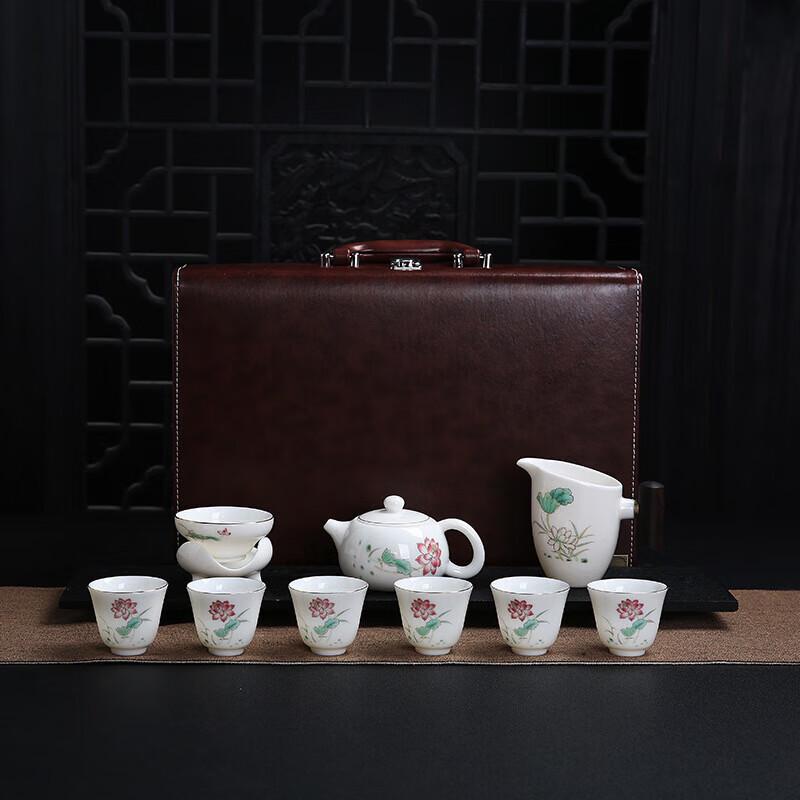 Chaxun Gold-Painted Mutton Fat Jade Porcelain Gaiwan Tea Set