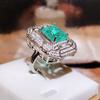 Geometric Square Green Zircon Ring Luxury White Full Diamond Opening 925 Sterling Silver Women's Jewelry High-end Banquet Ring