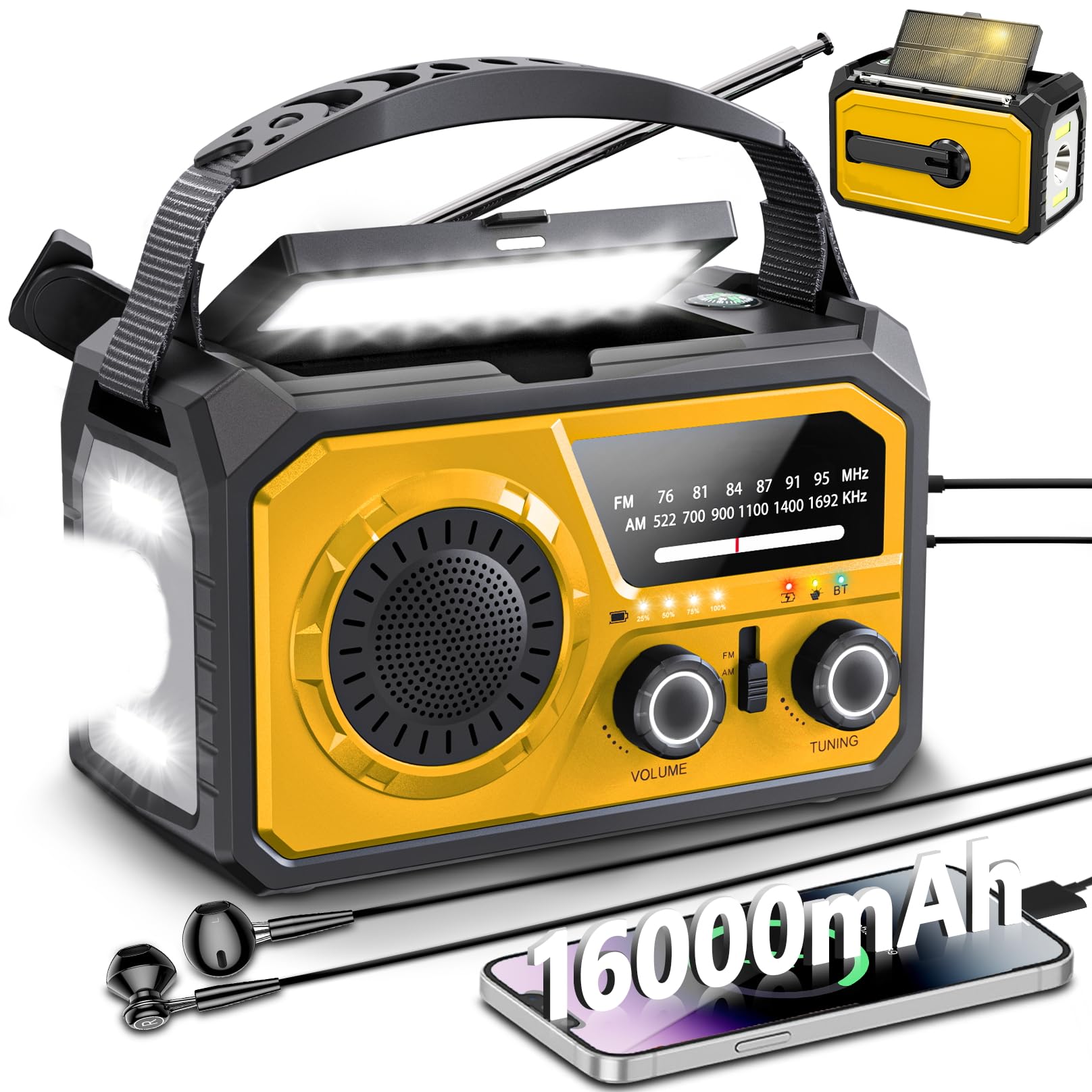 

сертифіковане сонячне USB-радіоприймач із запобіганням стихійним лихам на 16000 мАг із зчитуванням SOS Bluetooth надзвичайних заходів для товарів із запобігання стихійним лихам [PSE включено] помаранчевий