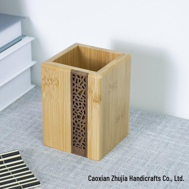 Black Walnut Pen Holder - Desktop Stationery Organizer, Creative Student Gift, Customizable with Logo