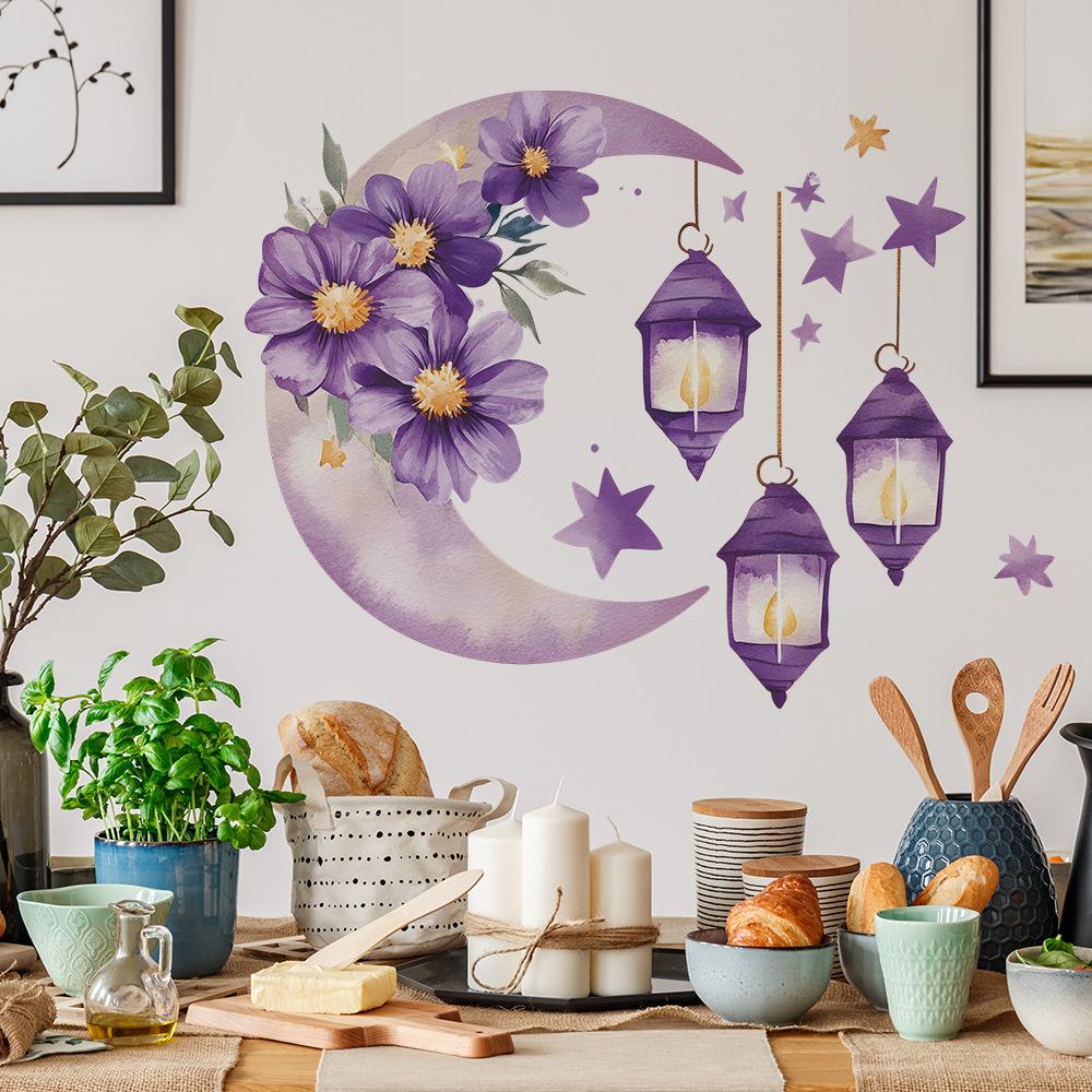Creative Moon Flowers Stars Chandelier Bedroom Living Room Home Background Landscaping Decorative Wall Stickers