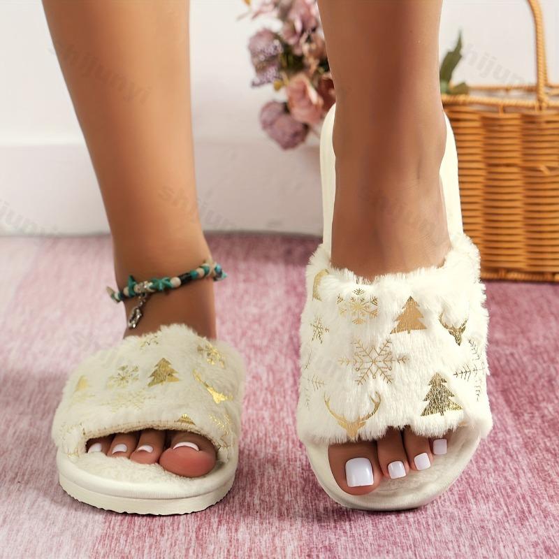 Fashion Couple's Christmas Plush Shoes Winter Fashion Women Warm Indoor Home Shoes Lightweight Comfortable Soft Sole Men Cotton Slippers