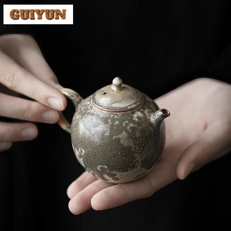 Japanese Ink Wood-fired Porcelain Teapot Retro Stoneware Scholar's Pot Chinese Tea Brewing Kettle Tea Ceremony Accessories Craft