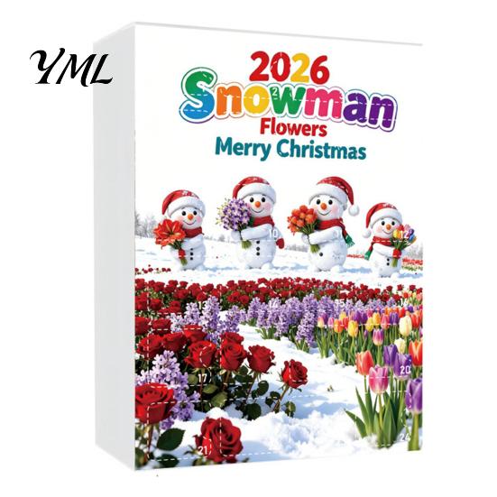 Snowman Hanging Ornaments Advent Calendar, 24Pcs Acrylic 2D Ornament Set Christmas Tree Decorations with Bouquet Flowers, Decor, Holiday Gift for Kids