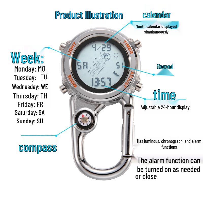 Multi-Function Outdoor Mountaineering Buckle Watch with Luminous Display and Alarm Clock