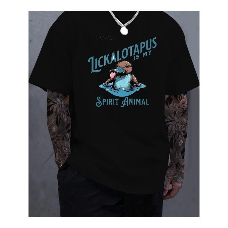 

European sizes Men s T-Shirt with Lickalotapus Spirit Animal Print - Plus Size Big & Tall Vintage Breathable Casual Shirt, 4XL чорний