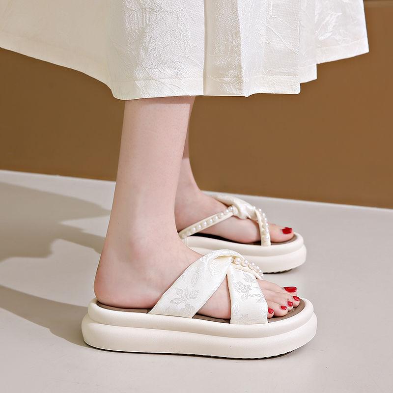

Fashion Outside on Beach Pearl Slides Platform Women s Slippers and Ladies Sandals New Collection Casual Fashion Slip-resistant 39 Shoes 35