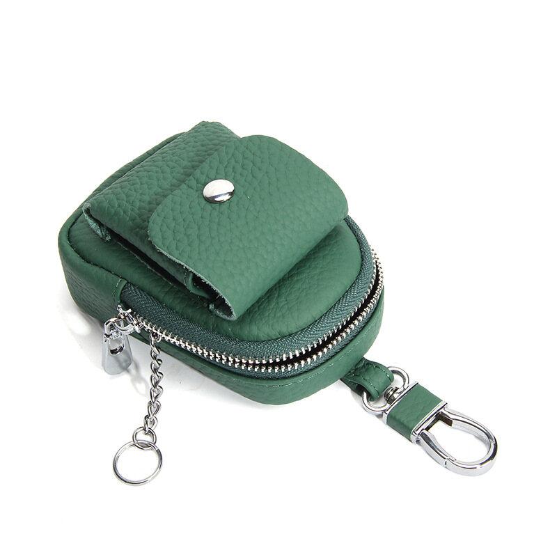 New Durable Genuine Leather Waist Hanging Small Bag Portable Storage Bluetooth Earphone Keys Coins Zipper Pouches Multi-color Selection