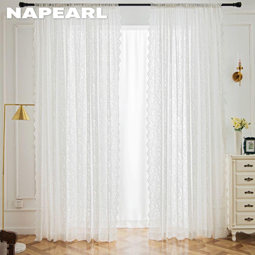 NAPEARL – rideau transparent français élégant de couleur unie, en dentelle tricotée en chaîne, confortable, pour salon, chambre à coucher, balcon, décoration de la maison, 1 pièce