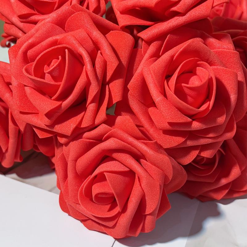 100/10Pcs Artificial Flowers Fake Rose Heads with Stems Valentines Day Gift DIY Wedding Bouquet Decorations Green Leaves