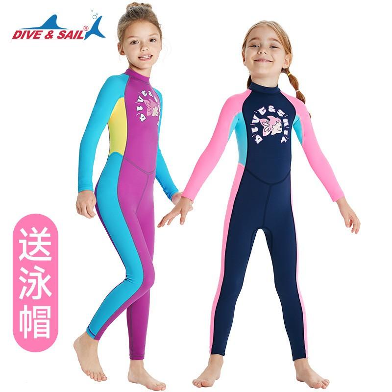 Children's Swimsuit One-piece Long-sleeved Girls 'swimsuit Student Sunscreen Quick-drying Hot Breathable Diving Suit