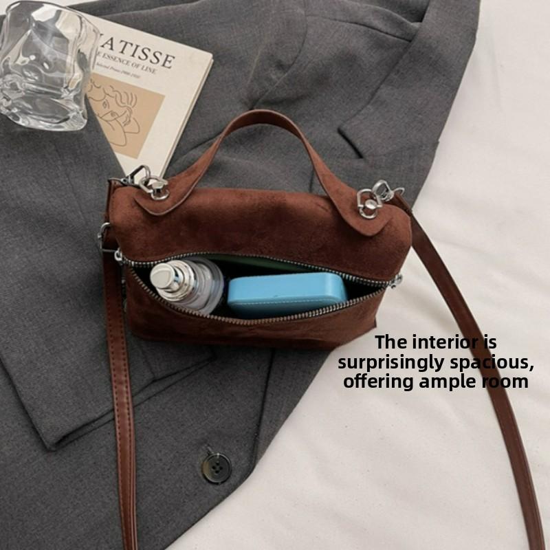 Autumn Winter Premium Suede Tote Bag Texture Simple and Versatile Crossbody Shoulder Bag Retro Vintage Stylish Lunch Box Bag