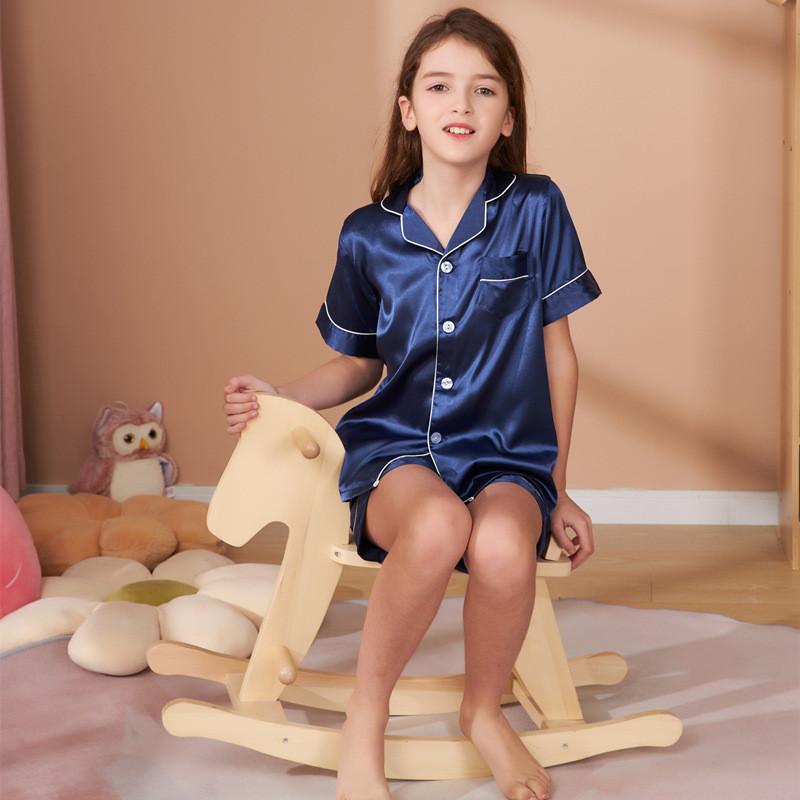 Sleeve Children Short Pajamas Set Summer Clothing Polyester Material Color Solid