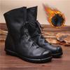 Womens Mid-Calf Leather Martin Boots Vintage Warm Chunky Heel Casual
