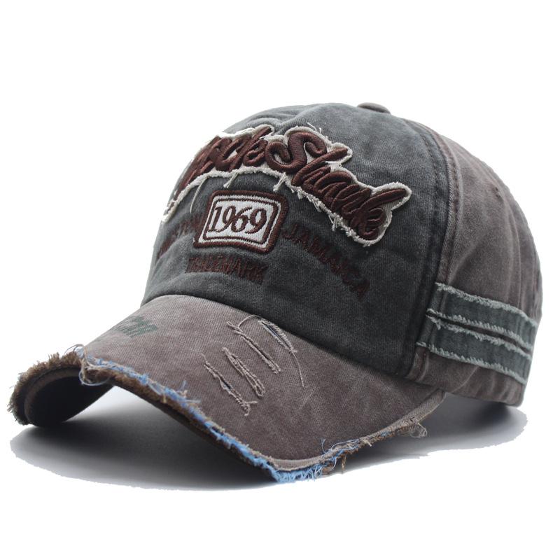 Neue bestickte Jeans-Kappe mit Hai, alt gewaschen, trendige personalisierte Baseballkappe für Herren, Sonnenschutzkappe für Damen