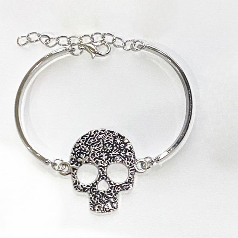 Set de bijuterii colier și cercei și brățară cu pandantiv cu craniu de epocă, ornament gotic punk