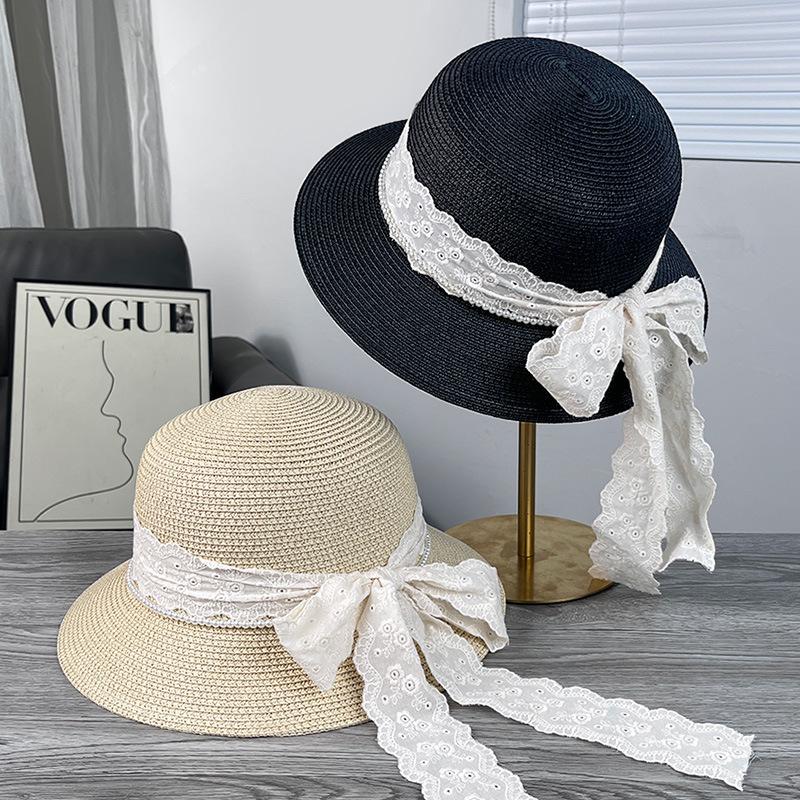 Lace Bow Straw Hat Women's Spring and Summer Fashion Versatile Sun Hat Seaside Beach Vacation Wind Sun Protection Hat