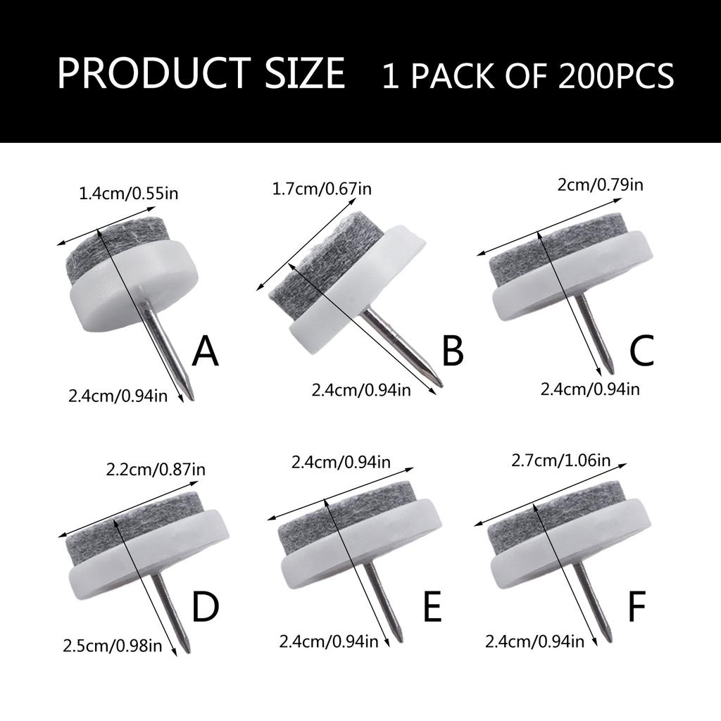 200Pcs Nail-On Noise Reduction Felt Pads Heavy Duty Chair Leg Cushions Furniture Leg Bottom Feet Glides Floor Protector
