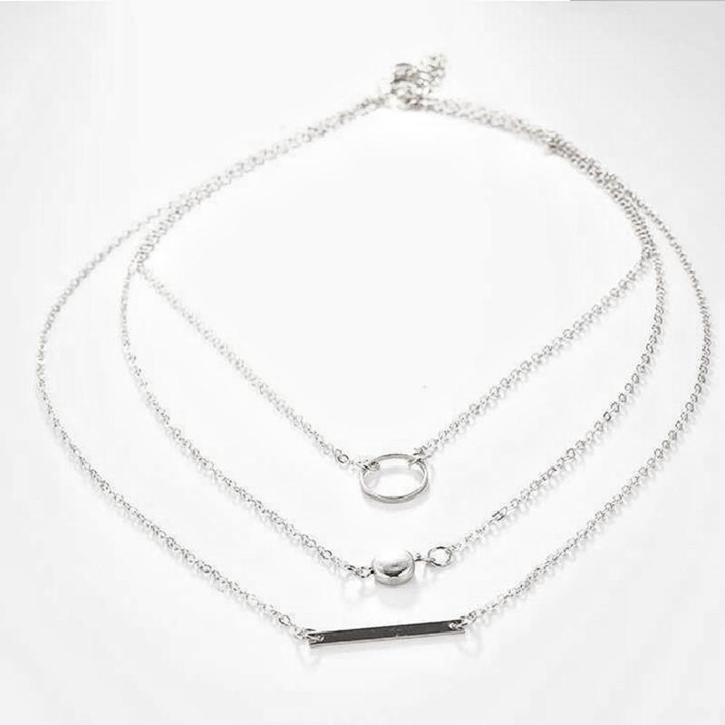 Simple multi-element combination accessories women, fashionable versatile aperture metal rod multi-layer necklace