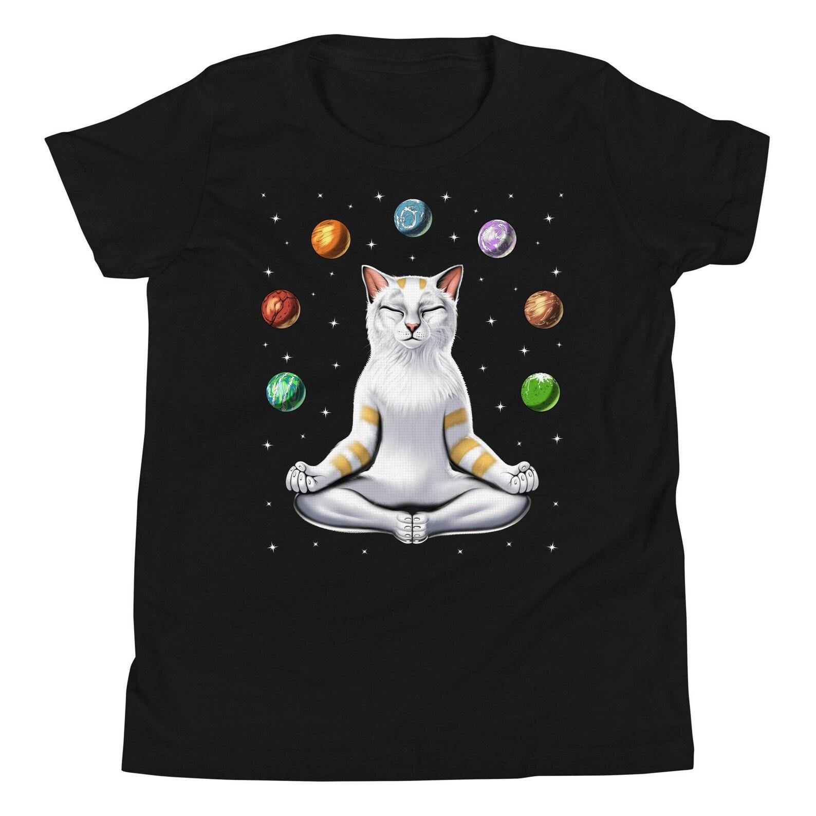 Cat Meditation Kids T-Shirt, Yoga Girls Shirt, Spiritual Shirt, Cat Clothing, Funny Cat Clothes, Zen Apparel, Yoga Outfit, Kids Cats Shirts 100