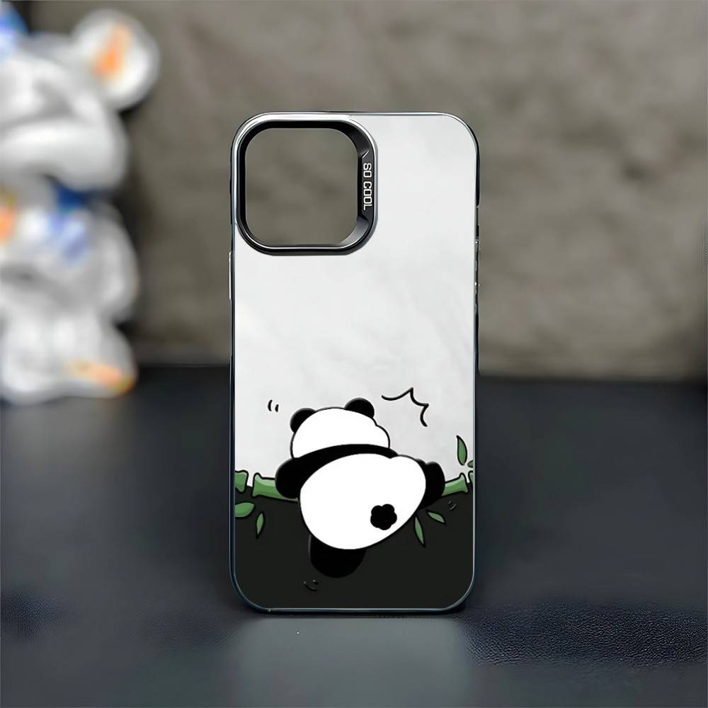 Panda Illustration Phone Case For iPhone17,16,15,14,13,12,11 Plus,Pro Max Black Matte Shockproof Cover