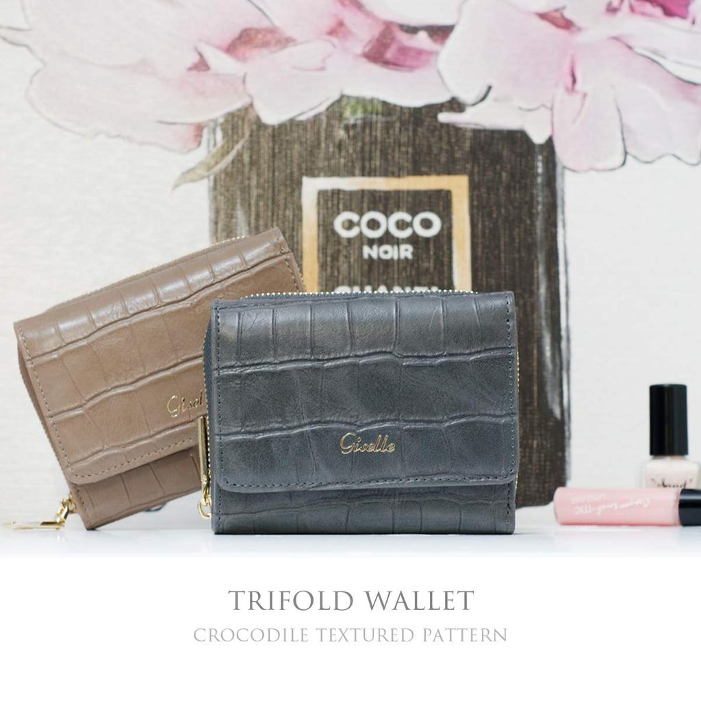 Gisele with Coin Card Large Gift Women's Tri-fold Wallet, Compact, Small, Purse, Slots, Capacity, Simple, Formal, Crocodile-Embossed Tri-fold Wallet,