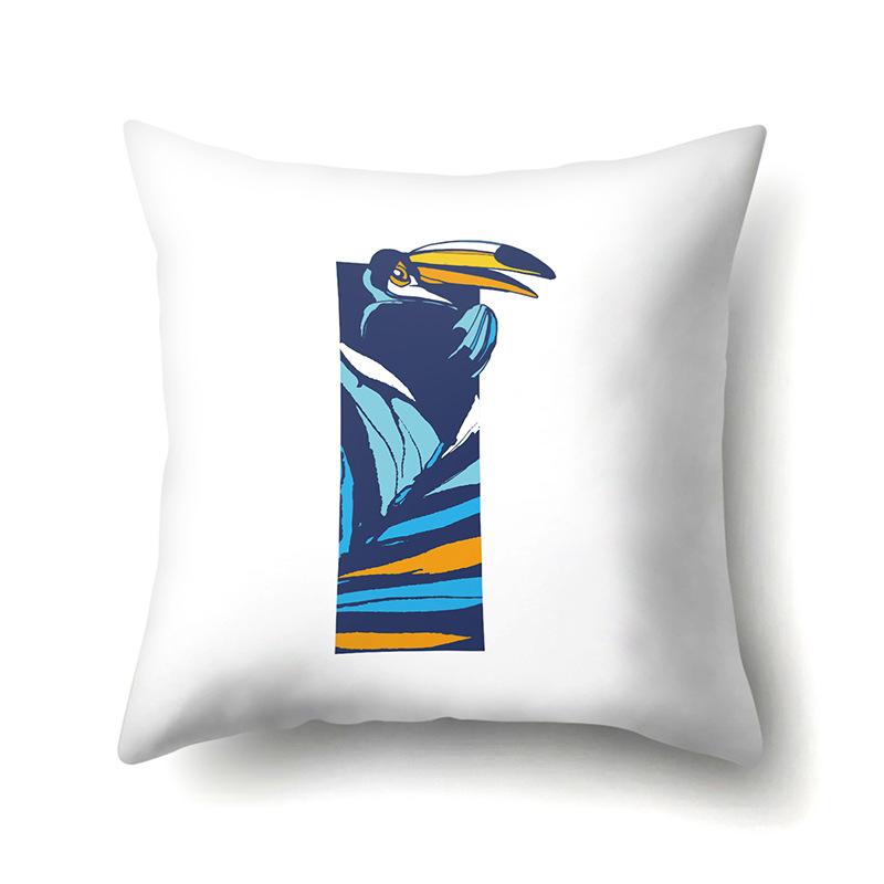 Polyester Pillowcase Tropical Plant Parrot Bird 26 English Letters Home Cushion Cover Bedside Cushion Cover