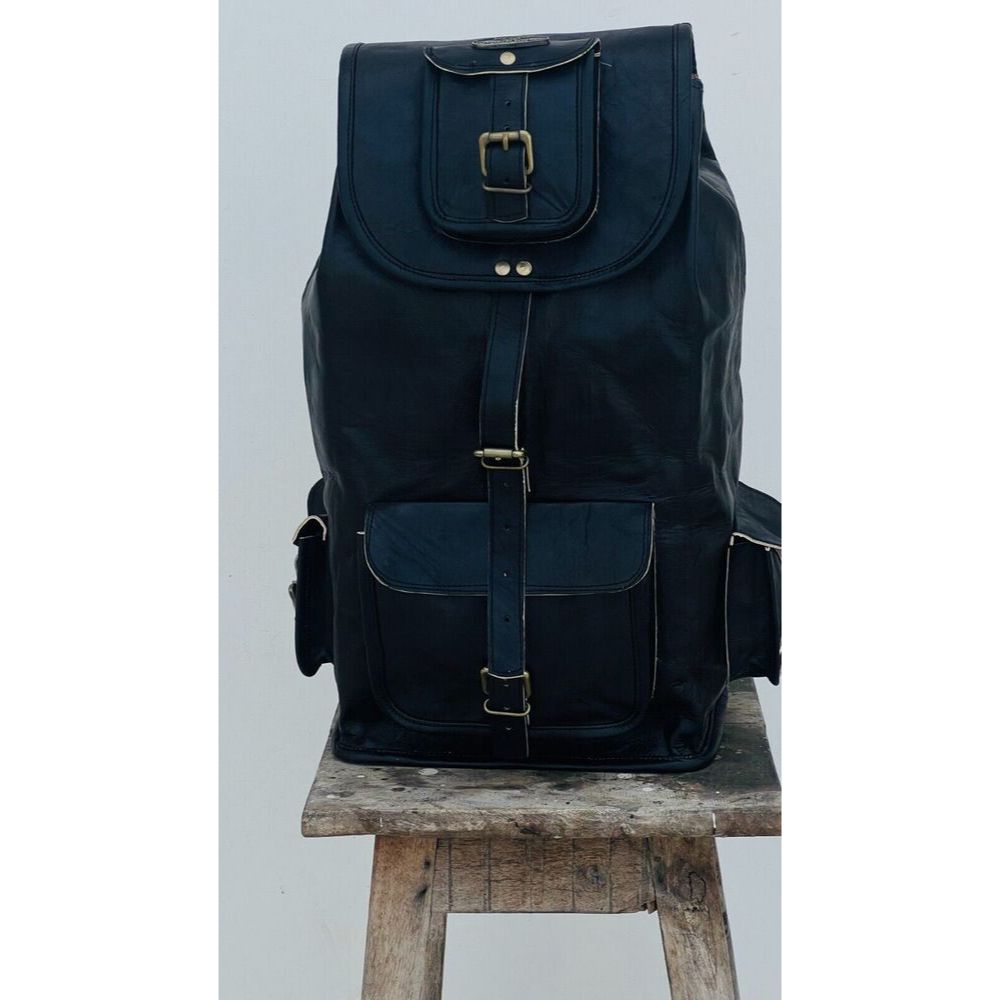 21" Lederrucksack Echtleder Rucksack Laptop Reise Schwarz Herrentasche