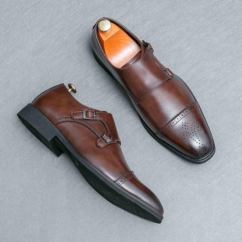 

Мужские ретро туфли-блоки из ПУ черного и коричневого цвета, роскошные, модные, с пряжкой, кожаные туфли, мужские деловые офисные брендовые формальные туфли, размер 38-46 46 коричневый