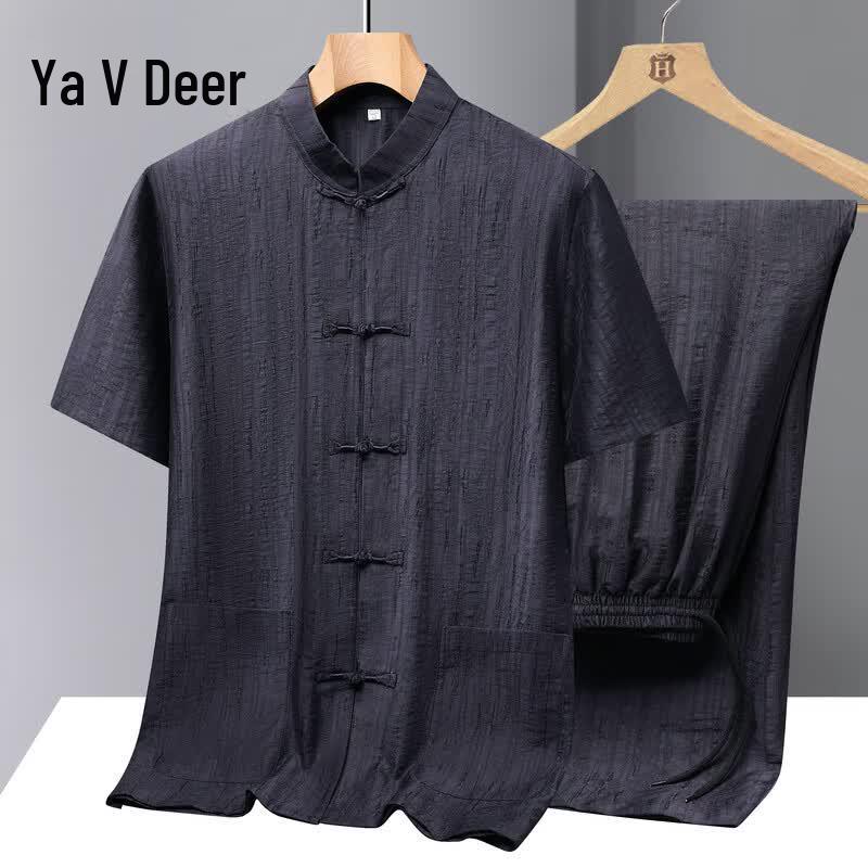 Yalu Men s Traditional Tang Suit Summer Two-Piece Set 2XL