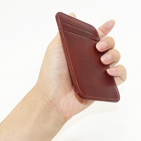 Card Holder Slim Small Wallet Faux Leather Solid Color Driver's License Credit Card Case Business Use