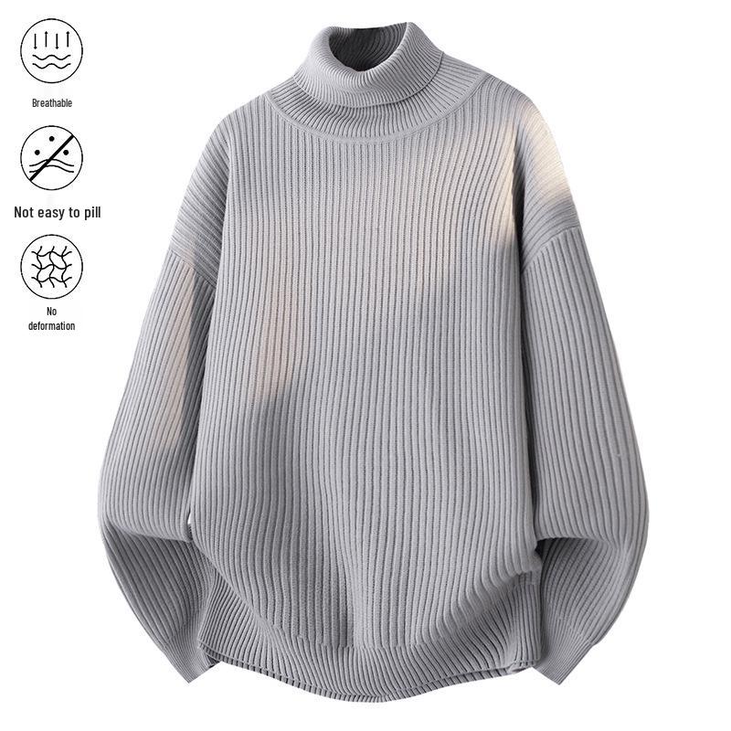 Men's Winter Thickened Turtleneck Sweater - Trendy Solid Color Youth Knitwear with Long Collar