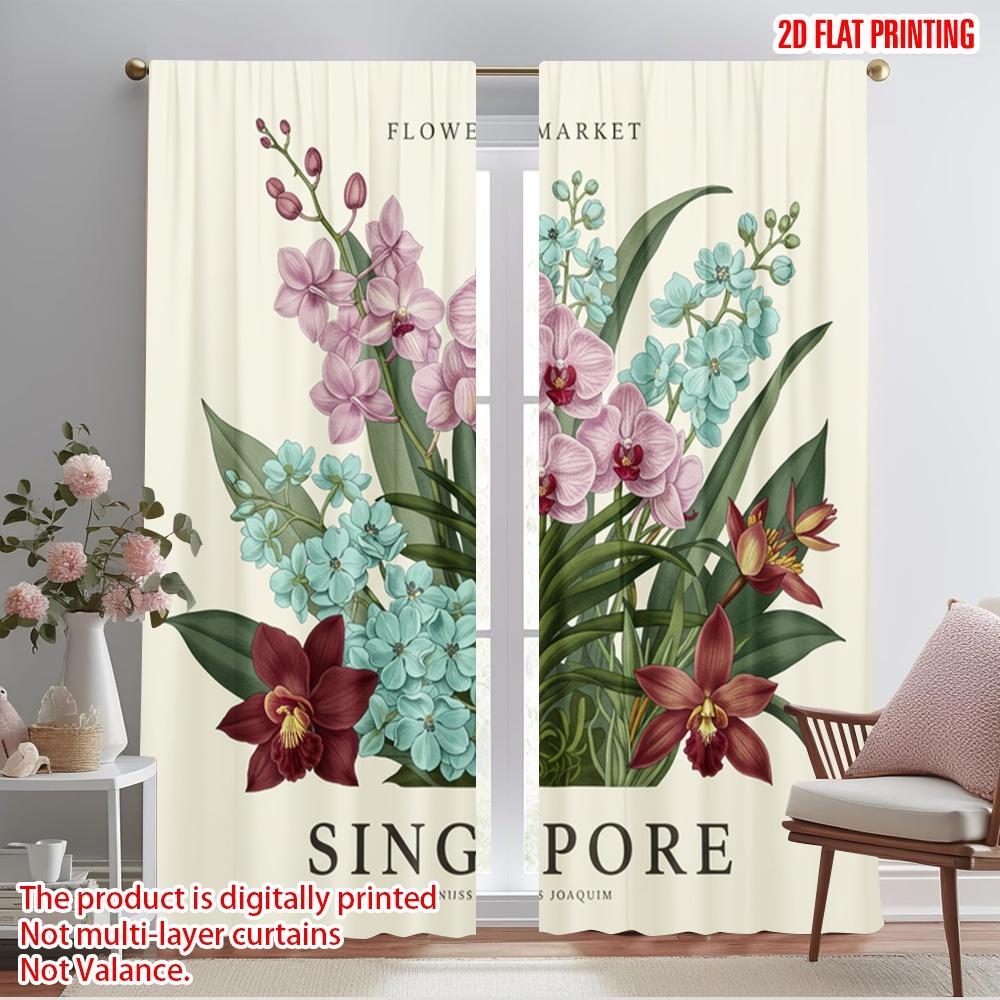 

2 шт. 2D плоская печать Драпировки Рынок орхидей Сингапура Полиэстер Без электричества Праздничные украшения 52.50×116.00 CM 2pcs