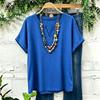 Women's Casual Solid Color V Neck Short Sleeve Top Lightweight Breathable Linen Cotton Blend Shirt for Daily Wear