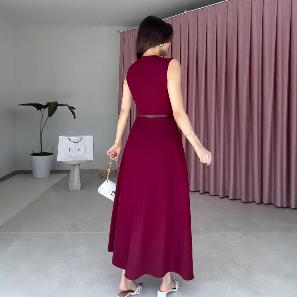 Robe sans manches pour femme, couleur unie, col rond, avec poches - Collection Été 2025