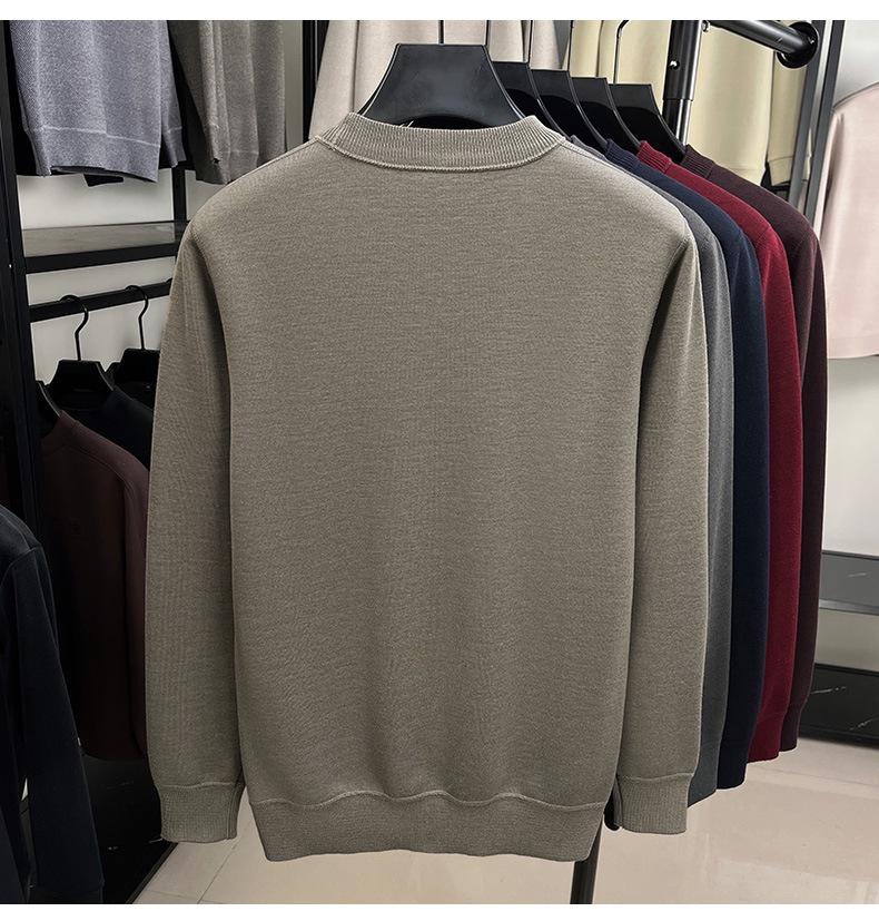 Men's Wool Knit Sweater with Fleece Lining - Thickened, Round Neck, Loose Casual Style, Warm Layer