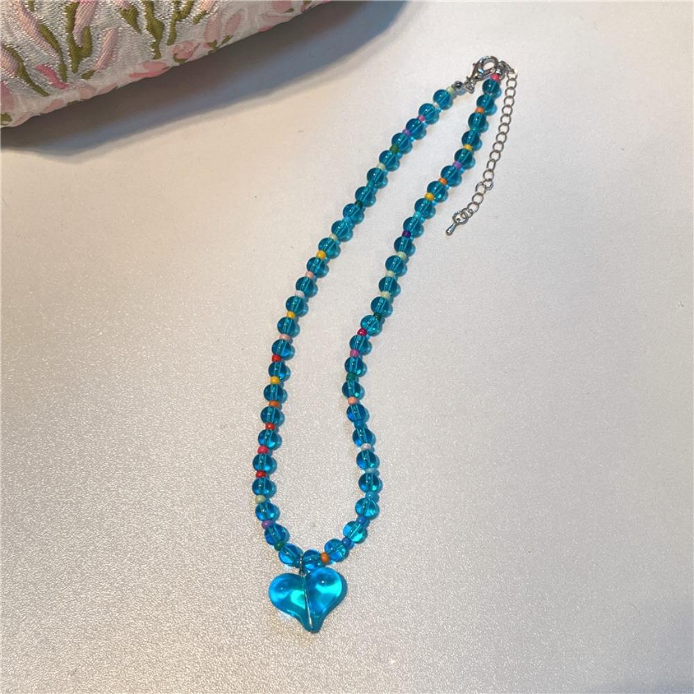 

Korean Style Transparent Love Heart Necklace Princess Clavicle Chain Y2K Choker Party синій