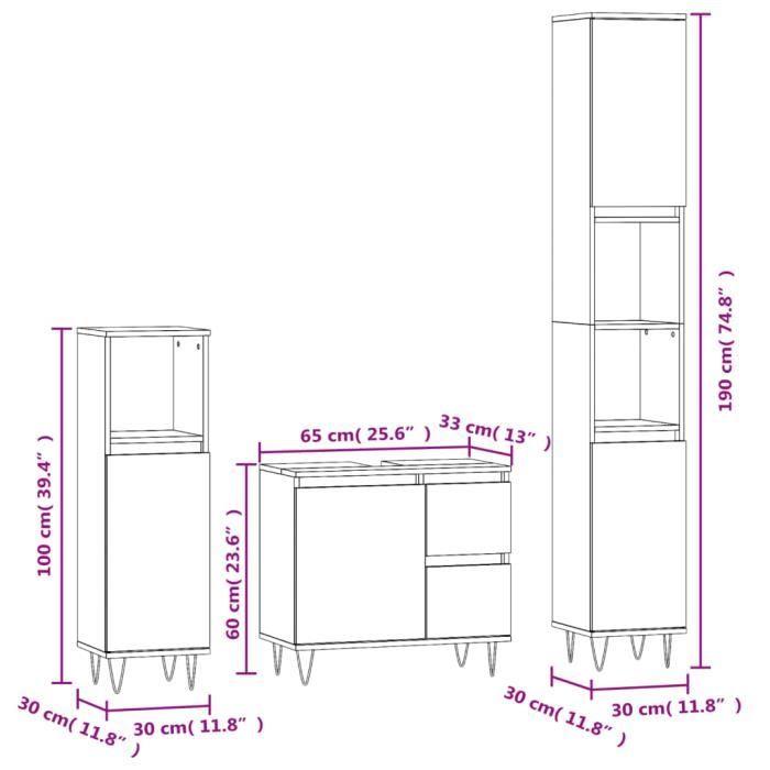 VidaXL Ensemble de meubles de salle de bain 3 pcs gris béton 3190225