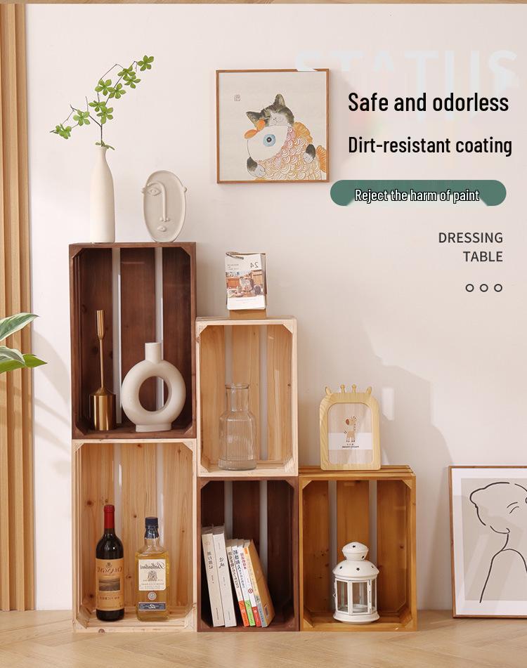 Caixa de Exibição e Armazenamento com Ripas de Madeira Maciça para Decoração e Adereços de Fotografia