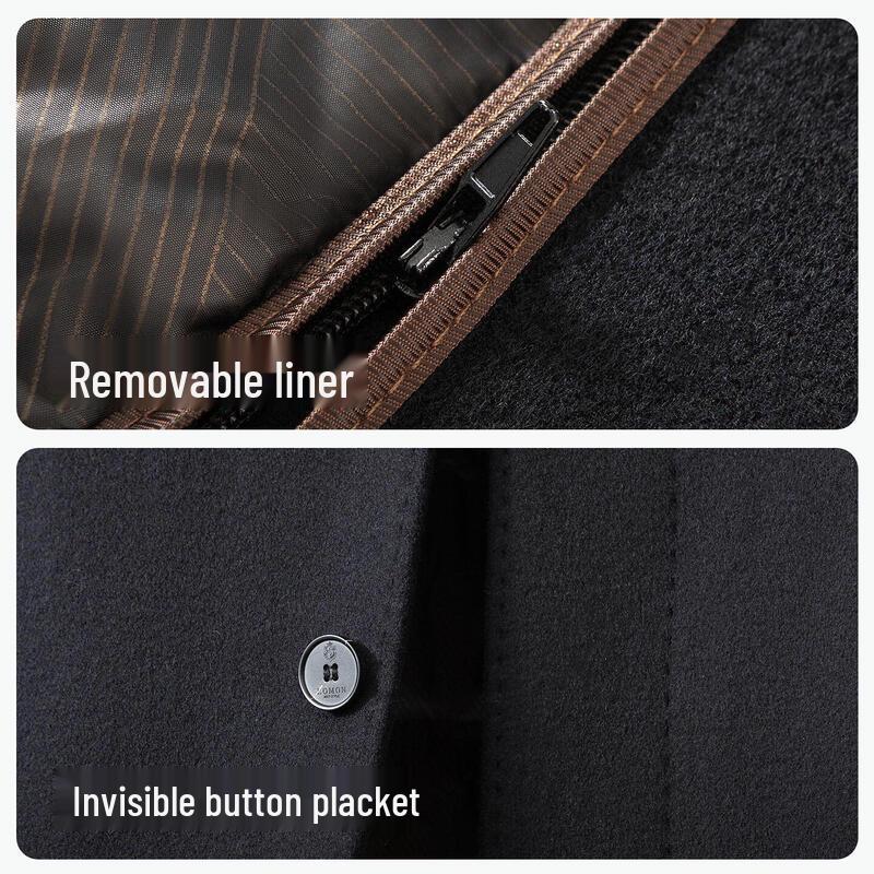 Hodo Men's Detachable Down-Lined Wool Coat with Mink Fur Collar